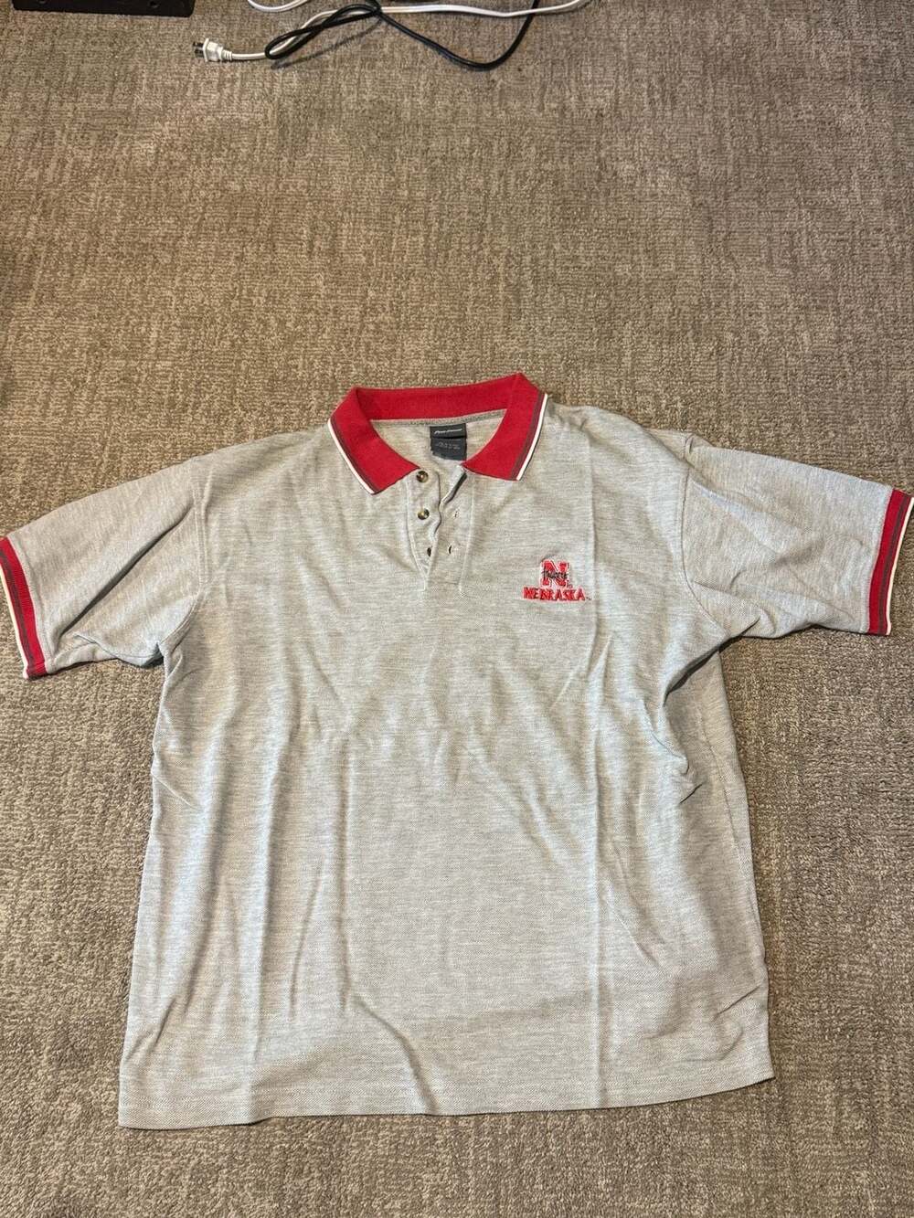 Vintage University of Nebraska Huskers Pro Edge Gray Polo Shirt